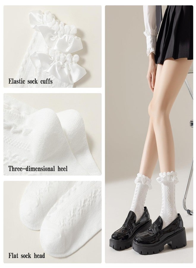AMHRLINGTO Women Lace Socks - Frilly Ruffle Socks, Comfortable Cotton, Cute Princess Lolita for Ladies (White, 1 Pair) - Image 5